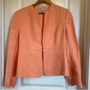 Tahari ASL linen blend embroidered Peach Jacket Blazer size 10 business casual